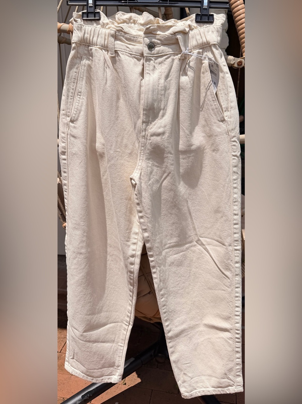 Reserved High Rise Paperbag Jeans in Cream